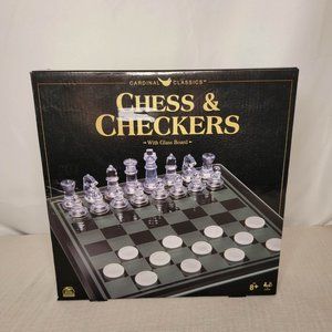 Clear Chess and Checkers Set, Glass Gameboard, for Adults and Kids Ages 8 up